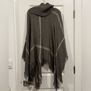 Cozy Knit Poncho Sweater with Fringe